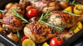 Baked chicken legs with vegetables. Horizontal view from above Royalty Free Stock Photo