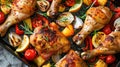 Baked chicken legs with vegetables. Horizontal view from above Royalty Free Stock Photo