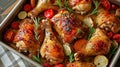 Baked chicken legs with vegetables. Horizontal view from above Royalty Free Stock Photo