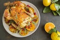 Baked chicken in the oven. Royalty Free Stock Photo