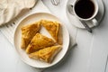 Baked Chicken Puff Pastry in white plate,healthy snacks. Royalty Free Stock Photo