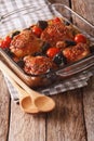 Baked chicken thigh with mustard, tomatoes and wild mushrooms cl Royalty Free Stock Photo