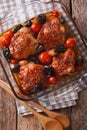 Baked chicken thigh with mustard, tomatoes and wild mushrooms cl Royalty Free Stock Photo