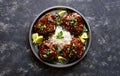 Sweet and spicy honey grilled chicken thighs with rice