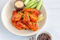 Baked Chicken Wings with Dip and Cucumber Horizontal Photo Royalty Free Stock Photo