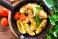 Baked chicken wings and potatoes Royalty Free Stock Photo