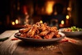 baked chicken wings smothered in barbecue sauce, served on a table. Royalty Free Stock Photo