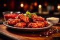 baked chicken wings smothered in barbecue sauce, served on a table. Royalty Free Stock Photo