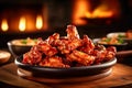 baked chicken wings smothered in barbecue sauce, served on a table. Royalty Free Stock Photo