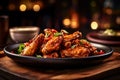 baked chicken wings smothered in barbecue sauce, served on a table. Royalty Free Stock Photo