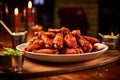 baked chicken wings smothered in barbecue sauce, served on a table. Royalty Free Stock Photo