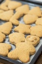 Baked Christmas cookies in the baking tray