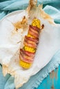 Baked corn with crispy bacon and herbs Royalty Free Stock Photo