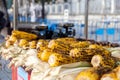 Baked corn on a street vendor cart in the historical center of Istanbul, Turkey Royalty Free Stock Photo