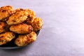 Baked cottage cheese and oatmeal cookies with raisins. Healthy nutrition, diet food Royalty Free Stock Photo