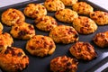 Baked cottage cheese and oatmeal cookies with raisins. Healthy nutrition, diet food Royalty Free Stock Photo