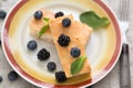 Baked cottage cheese pudding with blueberries Royalty Free Stock Photo
