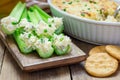 Baked crab dip, served with seley sticks and crackers Royalty Free Stock Photo