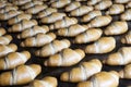 Baked croissants group on the production line