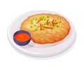 Baked Crumpet with Sauce Served on Plate as Traditional Thai Food Vector Illustration