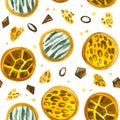 Baked desserts, gingerbreads hand drawn seamless pattern.