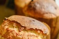 Baked dough raisins buns easter cake close-up