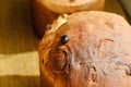 Baked dough raisins buns easter cake close-up