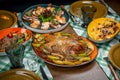 Baked duck with apples on the festive table Royalty Free Stock Photo