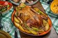 Baked duck with apples on the festive table Royalty Free Stock Photo