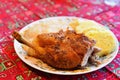 Baked duck. Traditional Czech delicious dishes from meat, cabbage and dumplings. Lunch on a festive day during Christmas. Royalty Free Stock Photo