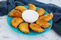 Baked dumplings on white background