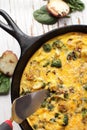 Baked egg frittata with slice top view Royalty Free Stock Photo