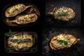 Baked Eggplant, Cooked Stuffed Aubergine, Roasted Eggplants, Abstract Generative AI Illustration