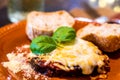 Baked Eggplant Parmagiana on plate Royalty Free Stock Photo