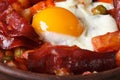 Baked eggs with chorizo, potatoes and tomatoes, macro