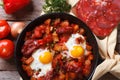 Baked eggs with chorizo and vegetables Royalty Free Stock Photo