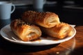 Baked filled pastries made of a thin flaky dough filled with sheep milk cheese called \'BÃ¶rek\'