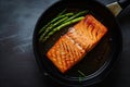 Baked fish with asparagu in the plate