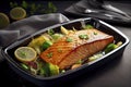 Baked or fried salmon and salad, Paleo, keto, fodmap, dash diet. Mediterranean food with steamed fish