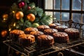 baked fruitcakes cooling on wire racks by a window