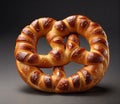 Baked German style pretzel bread snack isolated on grey background