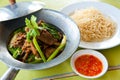 Baked goose with chinese noodle and sauce