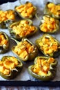 Baked green peppers stuffed with pumpkin.