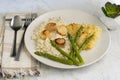 baked haddock with pan sheared scallops Royalty Free Stock Photo