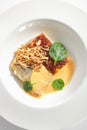 Baked Halibut, Pollock or Cod Fillet with Parsnip Cream Isolated