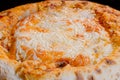 Baked homemade cheese pizza baking in electric oven - macro, close up Royalty Free Stock Photo