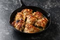 Baked Honey mustard chicken thighs in iron cast pan Royalty Free Stock Photo