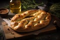 Baked Italian bread focaccia. Generate ai