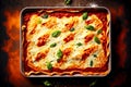 baked italian lasagna pasta with cheese, tomato sauce and crust