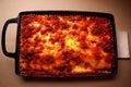 Baked Italian lasagna pasta with cheese, tomato sauce and crust